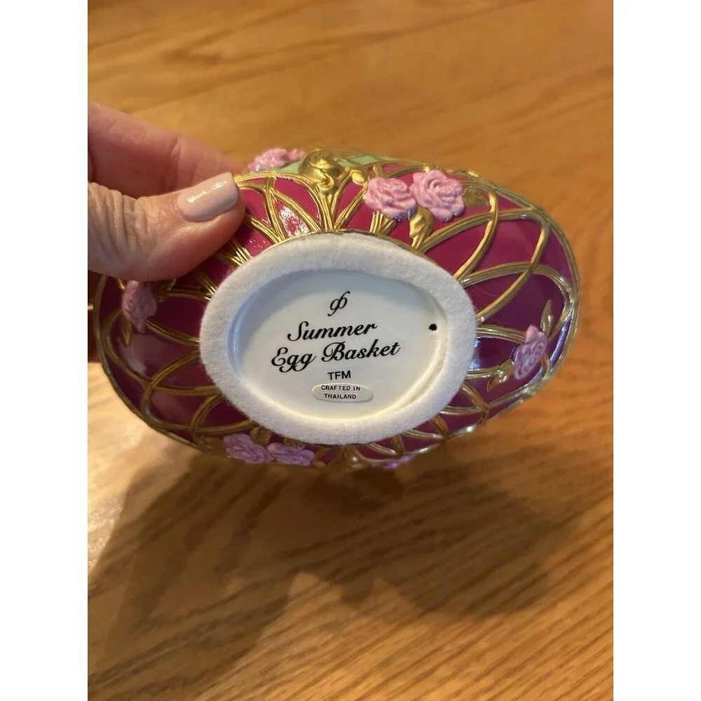 Antique Fabregé The Franklin Mint Summer Egg Basket w/ 5 Eggs - Picture 4 of 4